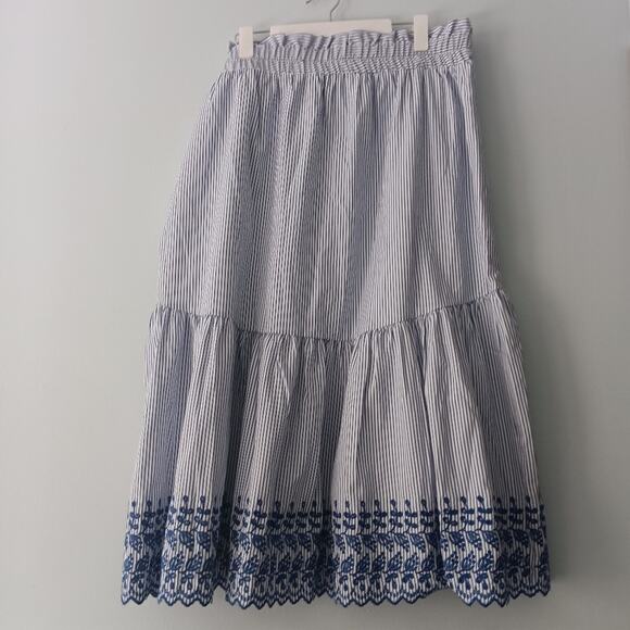 Tuckernuck Coastal Eyelet Embroidered Midi Skirt Blue White XXL NWT - Picture 3 of 8